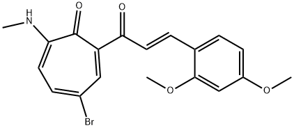 4-bromo-2-[3-(2,4-dimethoxyphenyl)acryloyl]-7-(methylamino)-2,4,6-cycloheptatrien-1-one Struktur