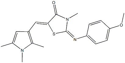 2-[(4-methoxyphenyl)imino]-3-methyl-5-[(1,2,5-trimethyl-1H-pyrrol-3-yl)methylene]-1,3-thiazolidin-4-one Struktur