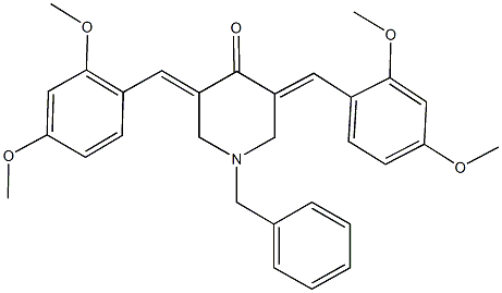 1-benzyl-3,5-bis(2,4-dimethoxybenzylidene)-4-piperidinone Struktur