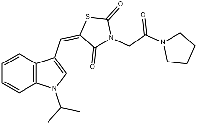 5-[(1-isopropyl-1H-indol-3-yl)methylene]-3-[2-oxo-2-(1-pyrrolidinyl)ethyl]-1,3-thiazolidine-2,4-dione Struktur