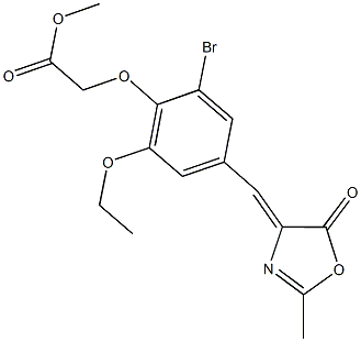 methyl {2-bromo-6-ethoxy-4-[(2-methyl-5-oxo-1,3-oxazol-4(5H)-ylidene)methyl]phenoxy}acetate Struktur