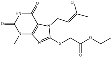 ethyl {[7-(3-chloro-2-butenyl)-3-methyl-2,6-dioxo-2,3,6,7-tetrahydro-1H-purin-8-yl]sulfanyl}acetate Struktur