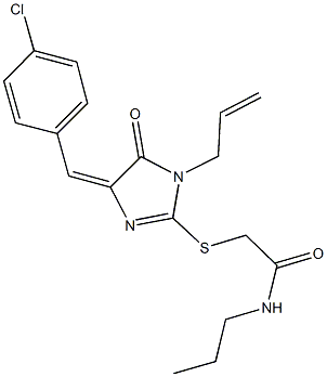 2-{[1-allyl-4-(4-chlorobenzylidene)-5-oxo-4,5-dihydro-1H-imidazol-2-yl]sulfanyl}-N-propylacetamide Struktur