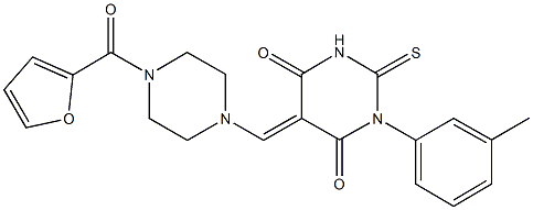 5-{[4-(2-furoyl)-1-piperazinyl]methylene}-1-(3-methylphenyl)-2-thioxodihydro-4,6(1H,5H)-pyrimidinedione Struktur