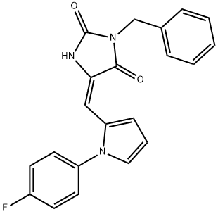 3-benzyl-5-{[1-(4-fluorophenyl)-1H-pyrrol-2-yl]methylene}-2,4-imidazolidinedione Struktur