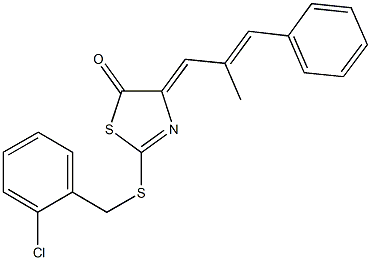 2-[(2-chlorobenzyl)sulfanyl]-4-(2-methyl-3-phenyl-2-propenylidene)-1,3-thiazol-5(4H)-one Struktur