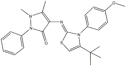 4-[(4-tert-butyl-3-(4-methoxyphenyl)-1,3-thiazol-2(3H)-ylidene)amino]-1,5-dimethyl-2-phenyl-1,2-dihydro-3H-pyrazol-3-one Struktur