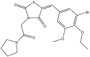 5-(3-bromo-4-ethoxy-5-methoxybenzylidene)-3-[2-oxo-2-(1-pyrrolidinyl)ethyl]-1,3-thiazolidine-2,4-dione Struktur