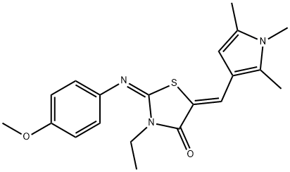 3-ethyl-2-[(4-methoxyphenyl)imino]-5-[(1,2,5-trimethyl-1H-pyrrol-3-yl)methylene]-1,3-thiazolidin-4-one Struktur