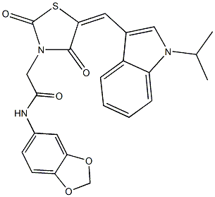 N-(1,3-benzodioxol-5-yl)-2-{5-[(1-isopropyl-1H-indol-3-yl)methylene]-2,4-dioxo-1,3-thiazolidin-3-yl}acetamide Struktur