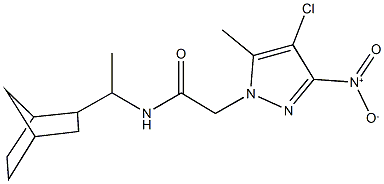 N-(1-bicyclo[2.2.1]hept-2-ylethyl)-2-{4-chloro-3-nitro-5-methyl-1H-pyrazol-1-yl}acetamide Struktur