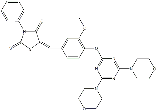 5-(4-{[4,6-di(4-morpholinyl)-1,3,5-triazin-2-yl]oxy}-3-methoxybenzylidene)-3-phenyl-2-thioxo-1,3-thiazolidin-4-one Struktur