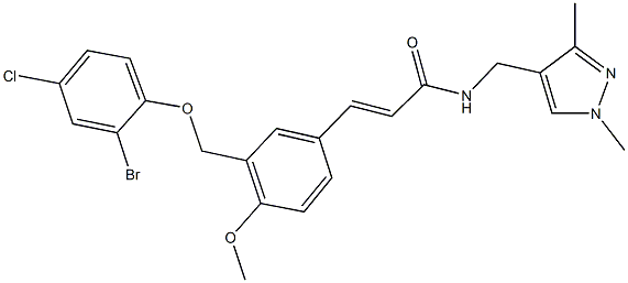 3-{3-[(2-bromo-4-chlorophenoxy)methyl]-4-methoxyphenyl}-N-[(1,3-dimethyl-1H-pyrazol-4-yl)methyl]acrylamide Struktur