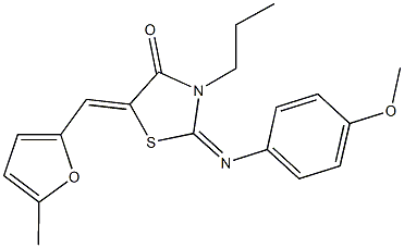 2-[(4-methoxyphenyl)imino]-5-[(5-methyl-2-furyl)methylene]-3-propyl-1,3-thiazolidin-4-one Struktur