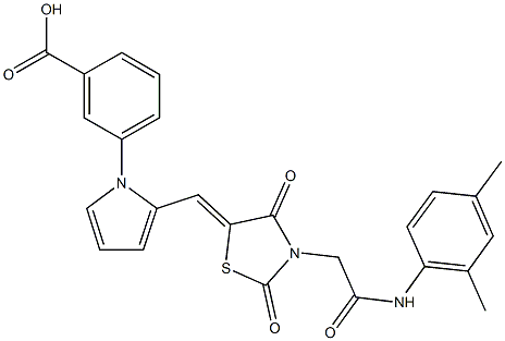 3-[2-({3-[2-(2,4-dimethylanilino)-2-oxoethyl]-2,4-dioxo-1,3-thiazolidin-5-ylidene}methyl)-1H-pyrrol-1-yl]benzoic acid Struktur