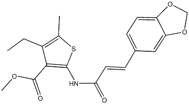 methyl 2-{[3-(1,3-benzodioxol-5-yl)acryloyl]amino}-4-ethyl-5-methyl-3-thiophenecarboxylate Struktur