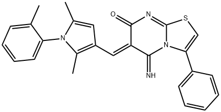 6-{[2,5-dimethyl-1-(2-methylphenyl)-1H-pyrrol-3-yl]methylene}-5-imino-3-phenyl-5,6-dihydro-7H-[1,3]thiazolo[3,2-a]pyrimidin-7-one Struktur