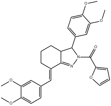 7-(3,4-dimethoxybenzylidene)-3-(3,4-dimethoxyphenyl)-2-(2-furoyl)-3,3a,4,5,6,7-hexahydro-2H-indazole Struktur