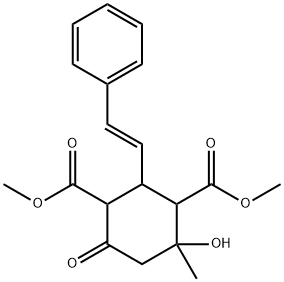 dimethyl 4-hydroxy-4-methyl-6-oxo-2-(2-phenylvinyl)-1,3-cyclohexanedicarboxylate Struktur