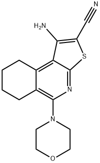 1-amino-5-(4-morpholinyl)-6,7,8,9-tetrahydrothieno[2,3-c]isoquinoline-2-carbonitrile Struktur