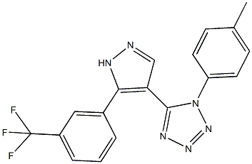 1-(4-methylphenyl)-5-{5-[3-(trifluoromethyl)phenyl]-1H-pyrazol-4-yl}-1H-tetraazole Struktur