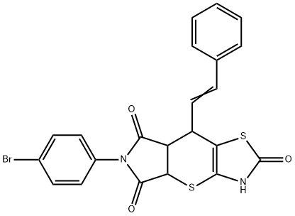 6-(4-bromophenyl)-8-(2-phenylvinyl)-3,4a,7a,8-tetrahydropyrrolo[3',4':5,6]thiopyrano[2,3-d][1,3]thiazole-2,5,7(6H)-trione Struktur