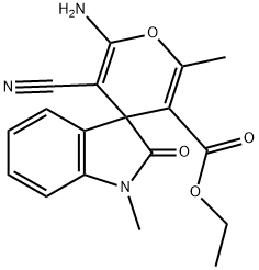 6'-amino-5'-cyano-1,2'-dimethyl-1,3-dihydro-3'-ethoxycarbonyl-2-oxospiro[2H-indole-3,4'-(4'H)-pyran] Struktur