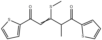 4-methyl-3-(methylsulfanyl)-1,5-di(2-thienyl)-2-pentene-1,5-dione Struktur