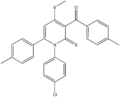 [1-(4-chlorophenyl)-6-(4-methylphenyl)-4-(methylsulfanyl)-2-thioxo-1,2-dihydro-3-pyridinyl](4-methylphenyl)methanone Struktur