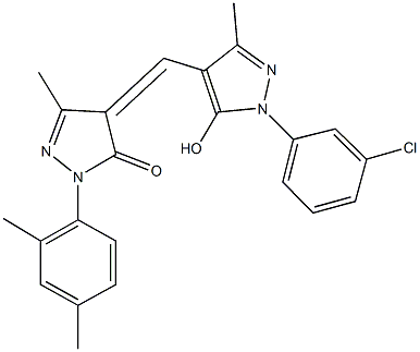 4-{[1-(3-chlorophenyl)-5-hydroxy-3-methyl-1H-pyrazol-4-yl]methylene}-2-(2,4-dimethylphenyl)-5-methyl-2,4-dihydro-3H-pyrazol-3-one Struktur