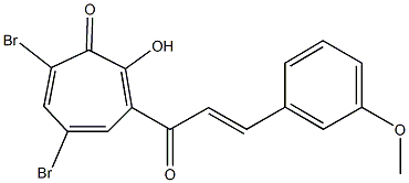 5,7-dibromo-2-hydroxy-3-[3-(3-methoxyphenyl)acryloyl]-2,4,6-cycloheptatrien-1-one Struktur