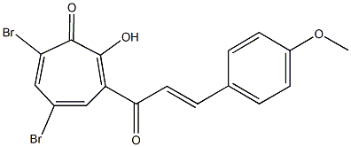 5,7-dibromo-2-hydroxy-3-[3-(4-methoxyphenyl)acryloyl]-2,4,6-cycloheptatrien-1-one Struktur