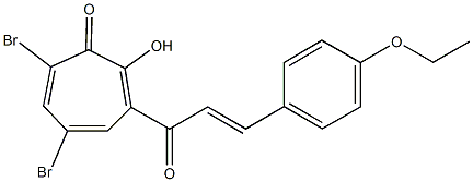 5,7-dibromo-3-[3-(4-ethoxyphenyl)acryloyl]-2-hydroxy-2,4,6-cycloheptatrien-1-one Struktur