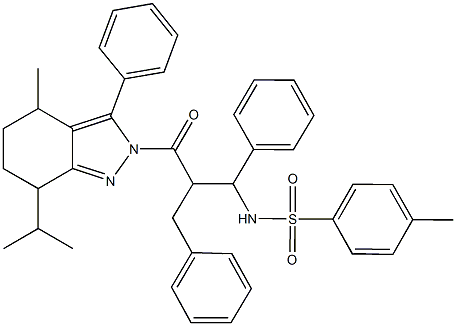 N-[2-benzyl-3-(7-isopropyl-4-methyl-3-phenyl-4,5,6,7-tetrahydro-2H-indazol-2-yl)-3-oxo-1-phenylpropyl]-4-methylbenzenesulfonamide Struktur