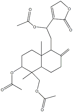 2-{6-(acetyloxy)-5-[(acetyloxy)methyl]-5,8a-dimethyl-2-methylenedecahydro-1-naphthalenyl}-1-(2-oxo-2,5-dihydro-3-furanyl)ethyl acetate Struktur