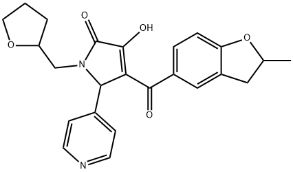 3-hydroxy-4-[(2-methyl-2,3-dihydro-1-benzofuran-5-yl)carbonyl]-5-(4-pyridinyl)-1-(tetrahydro-2-furanylmethyl)-1,5-dihydro-2H-pyrrol-2-one Struktur