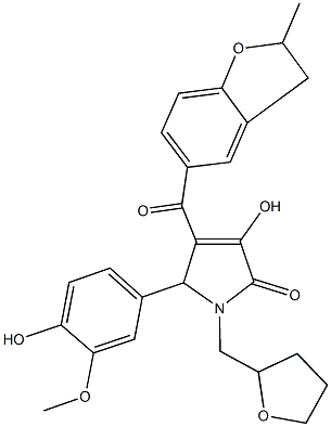 3-hydroxy-5-(4-hydroxy-3-methoxyphenyl)-4-[(2-methyl-2,3-dihydro-1-benzofuran-5-yl)carbonyl]-1-(tetrahydro-2-furanylmethyl)-1,5-dihydro-2H-pyrrol-2-one Struktur