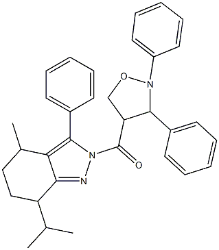 2-[(2,3-diphenyl-4-isoxazolidinyl)carbonyl]-7-isopropyl-4-methyl-3-phenyl-4,5,6,7-tetrahydro-2H-indazole Struktur