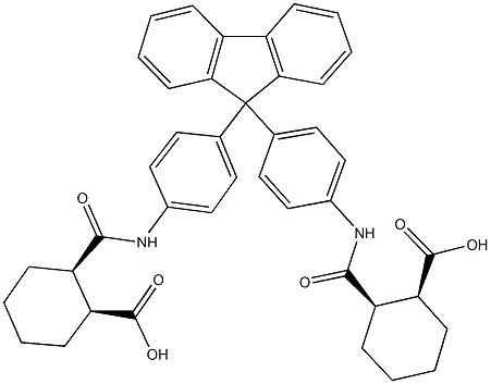 2-({4-[9-(4-{[(2-carboxycyclohexyl)carbonyl]amino}phenyl)-9H-fluoren-9-yl]anilino}carbonyl)cyclohexanecarboxylic acid Struktur