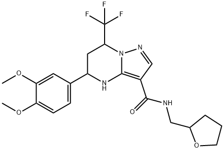 5-(3,4-dimethoxyphenyl)-N-(tetrahydro-2-furanylmethyl)-7-(trifluoromethyl)-4,5,6,7-tetrahydropyrazolo[1,5-a]pyrimidine-3-carboxamide Struktur