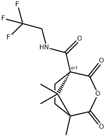 5,8,8-trimethyl-2,4-dioxo-N-(2,2,2-trifluoroethyl)-3-oxabicyclo[3.2.1]octane-1-carboxamide Struktur