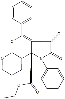 ethyl 2,3-dioxo-1,4-diphenyl-2,3,7,8,9,9a-hexahydro-5aH-pyrano[3',2':5,6]pyrano[4,3-b]pyrrole-9b(1H)-carboxylate Struktur