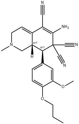 6-amino-8-(3-methoxy-4-propoxyphenyl)-2-methyl-2,3,8,8a-tetrahydroisoquinoline-5,7,7(1H)-tricarbonitrile Struktur