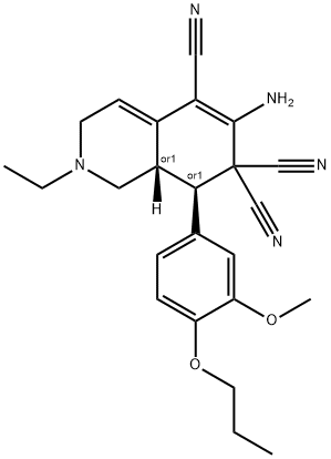 6-amino-2-ethyl-8-(3-methoxy-4-propoxyphenyl)-2,3,8,8a-tetrahydroisoquinoline-5,7,7(1H)-tricarbonitrile Struktur