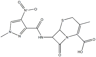 7-[({4-nitro-1-methyl-1H-pyrazol-3-yl}carbonyl)amino]-3-methyl-8-oxo-5-thia-1-azabicyclo[4.2.0]oct-2-ene-2-carboxylic acid Struktur