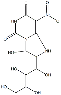 3-hydroxy-8-nitro-2-(1,2,3,4-tetrahydroxybutyl)-2,3-dihydroimidazo[1,2-c]pyrimidine-5,7(1H,6H)-dione Struktur