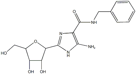 5-amino-N-benzyl-2-[3,4-dihydroxy-5-(hydroxymethyl)tetrahydrofuran-2-yl]-1H-imidazole-4-carboxamide Struktur