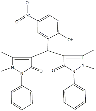 4-((1,5-dimethyl-3-oxo-2-phenyl-2,3-dihydro-1H-pyrazol-4-yl){2-hydroxy-5-nitrophenyl}methyl)-1,5-dimethyl-2-phenyl-1,2-dihydro-3H-pyrazol-3-one Struktur