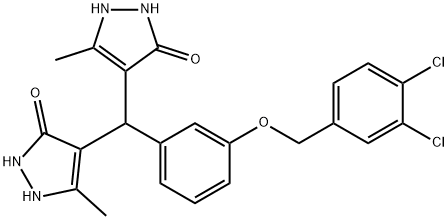 4-[{3-[(3,4-dichlorobenzyl)oxy]phenyl}(5-hydroxy-3-methyl-1H-pyrazol-4-yl)methyl]-3-methyl-1H-pyrazol-5-ol Struktur