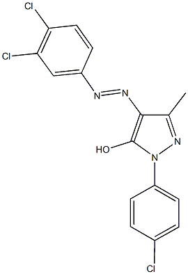 1-(4-chlorophenyl)-4-[(3,4-dichlorophenyl)diazenyl]-3-methyl-1H-pyrazol-5-ol Struktur